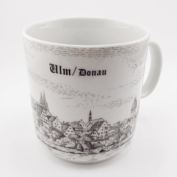 VINTAGE Ulm Danube River German cityscape image white black ceramic mug teacup - Picture 9 of 12